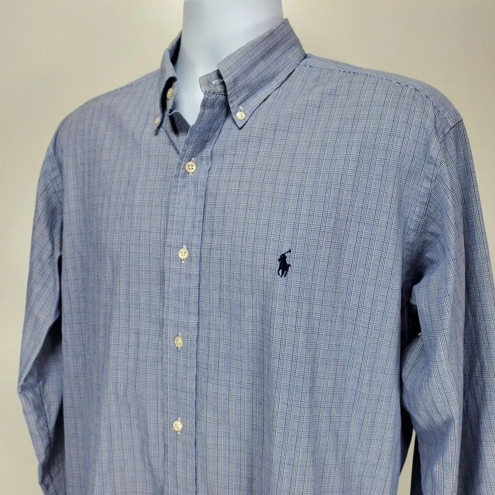 Polo Ralph Lauren Yarmouth Mens 16 32/33 Shirt Blue White Check Cotton (Altered)